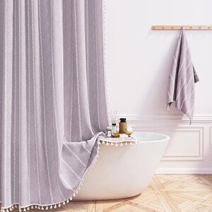 Elegant Gray Shower Curtain with Tassels